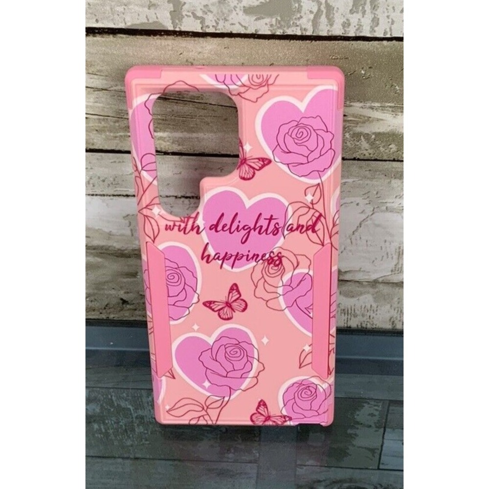 Three Defense Hard Phone Case for SAMSUNG GALAXY S23 ULTRA Hearts Butterfly